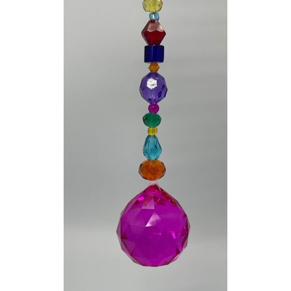 Beaded Suncatcher Bright Multicolored Pink Crystal Prism Hanging Patio Decor - Picture 3 of 9